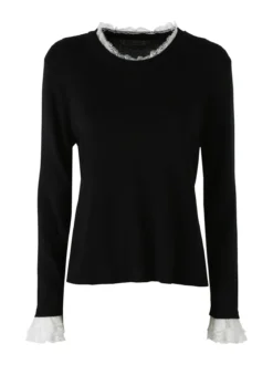 Solada Maglia girocollo da donna con dettagli in pizzo - nero