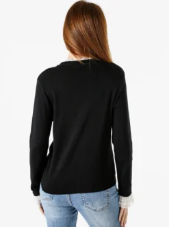 Solada Maglia girocollo da donna con dettagli in pizzo - nero