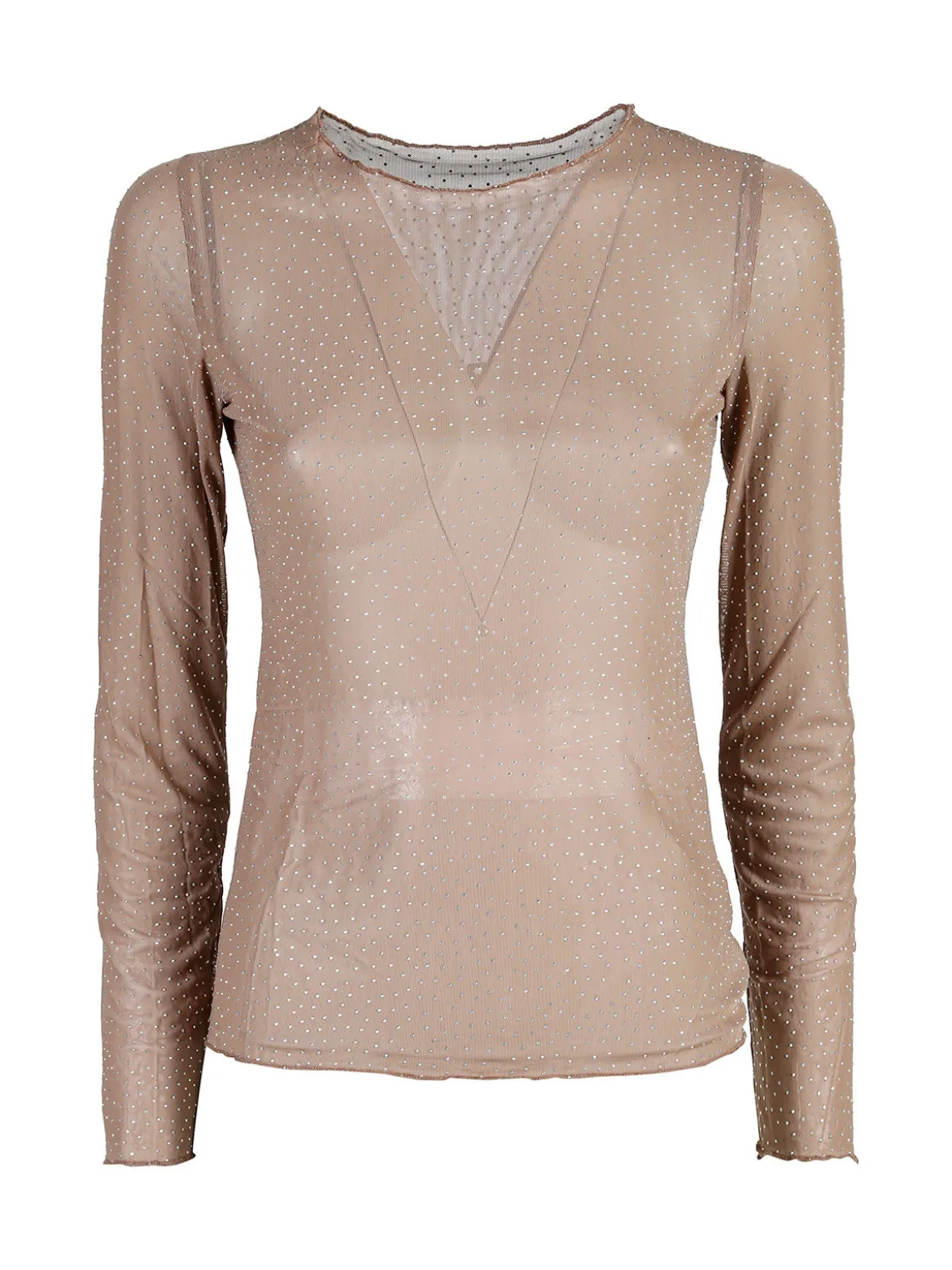 Solada Maglia girocollo da donna in microrete con borchie - marrone