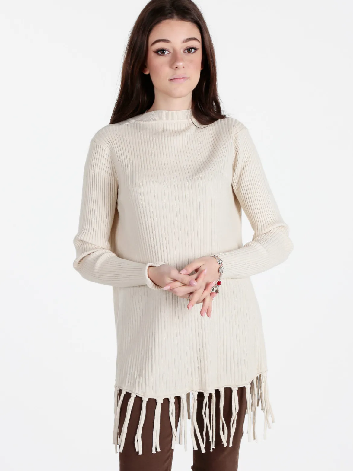 Solada Maglione donna a costine con frange