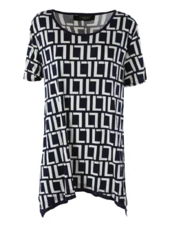 Solada Maxi blusa da donna a maniche corte con stampa greca - blu