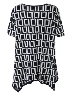 Solada Maxi blusa da donna a maniche corte con stampa greca - blu