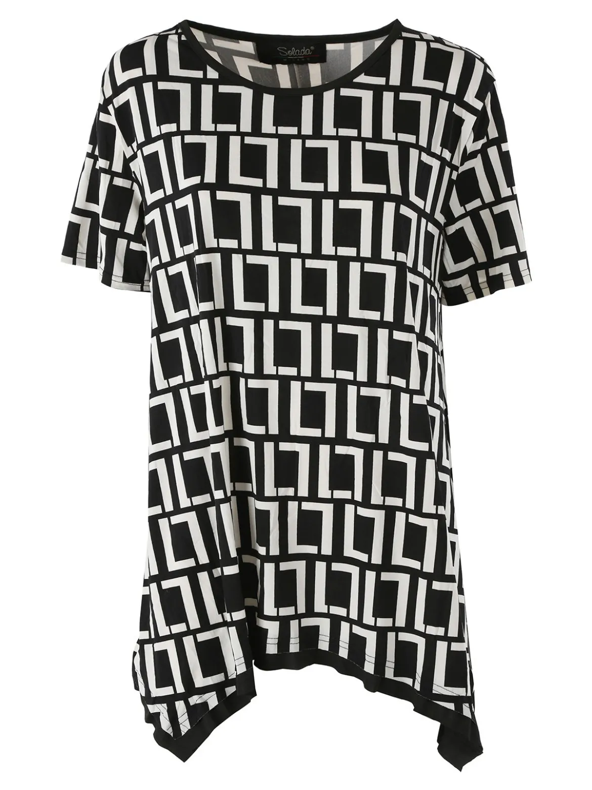 Solada Maxi blusa da donna a maniche corte con stampa greca - nero