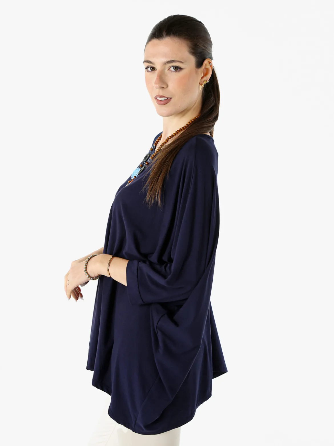 Solada Maxi blusa da donna in viscosa con maniche a pipistrello - blu scuro