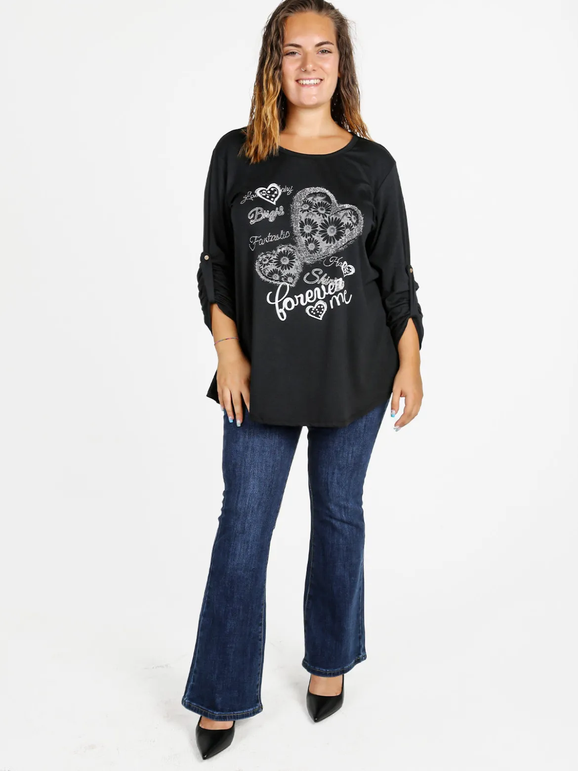 Solada Maxi t-shirt donna con strass - nero