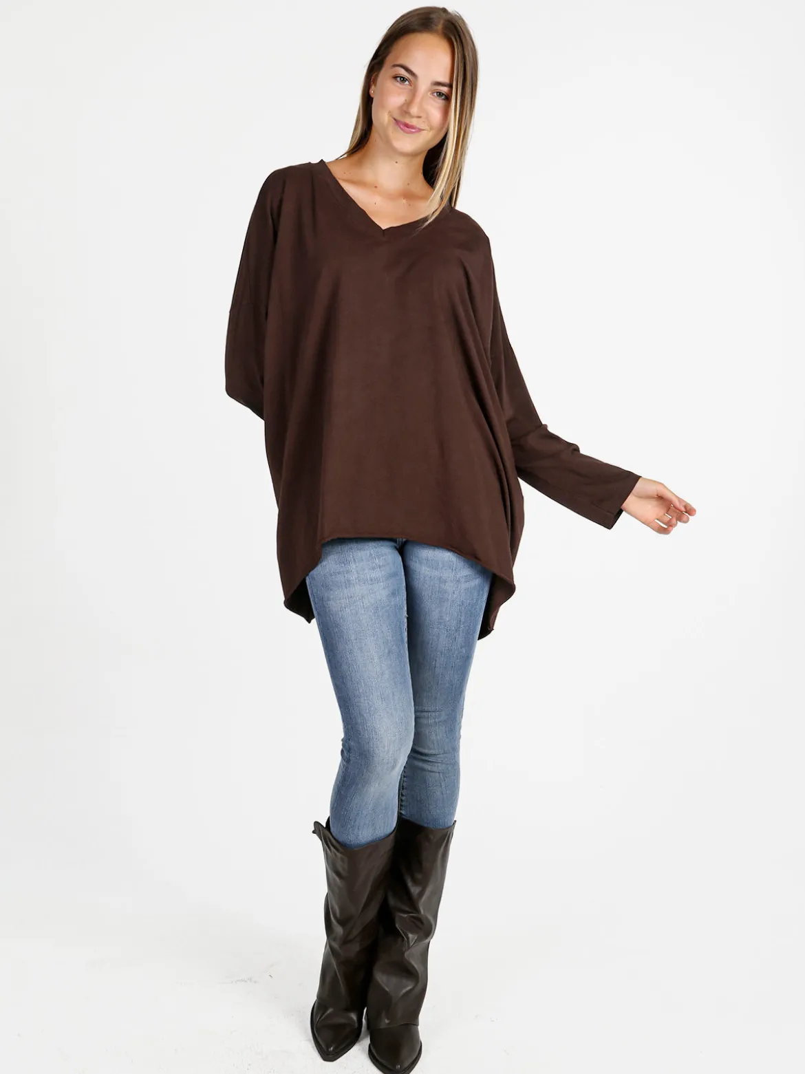 Solada Maxi t-shirt donna in cotone a maniche lunghe - moro