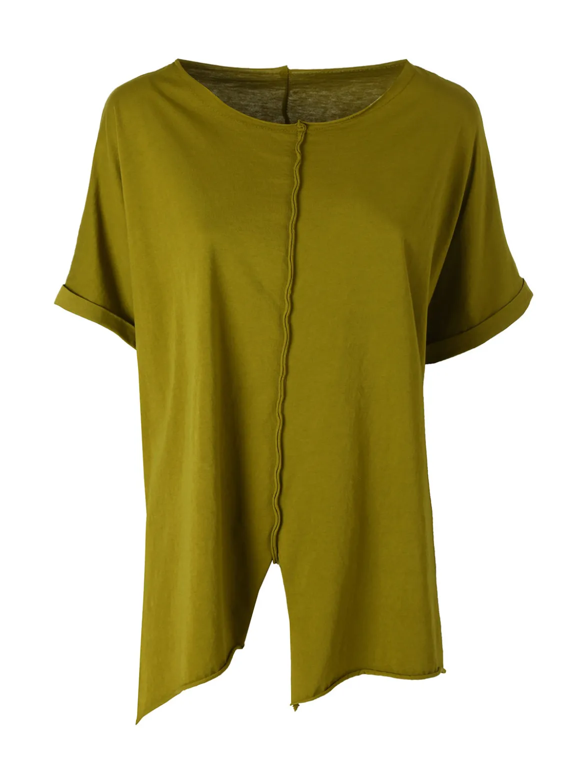 Solada Maxi t-shirt donna in cotone con maniche risvoltate - oliva