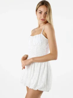 Solada Mini abito jumpsuite da donna con gonna a palloncino e strass - bianco