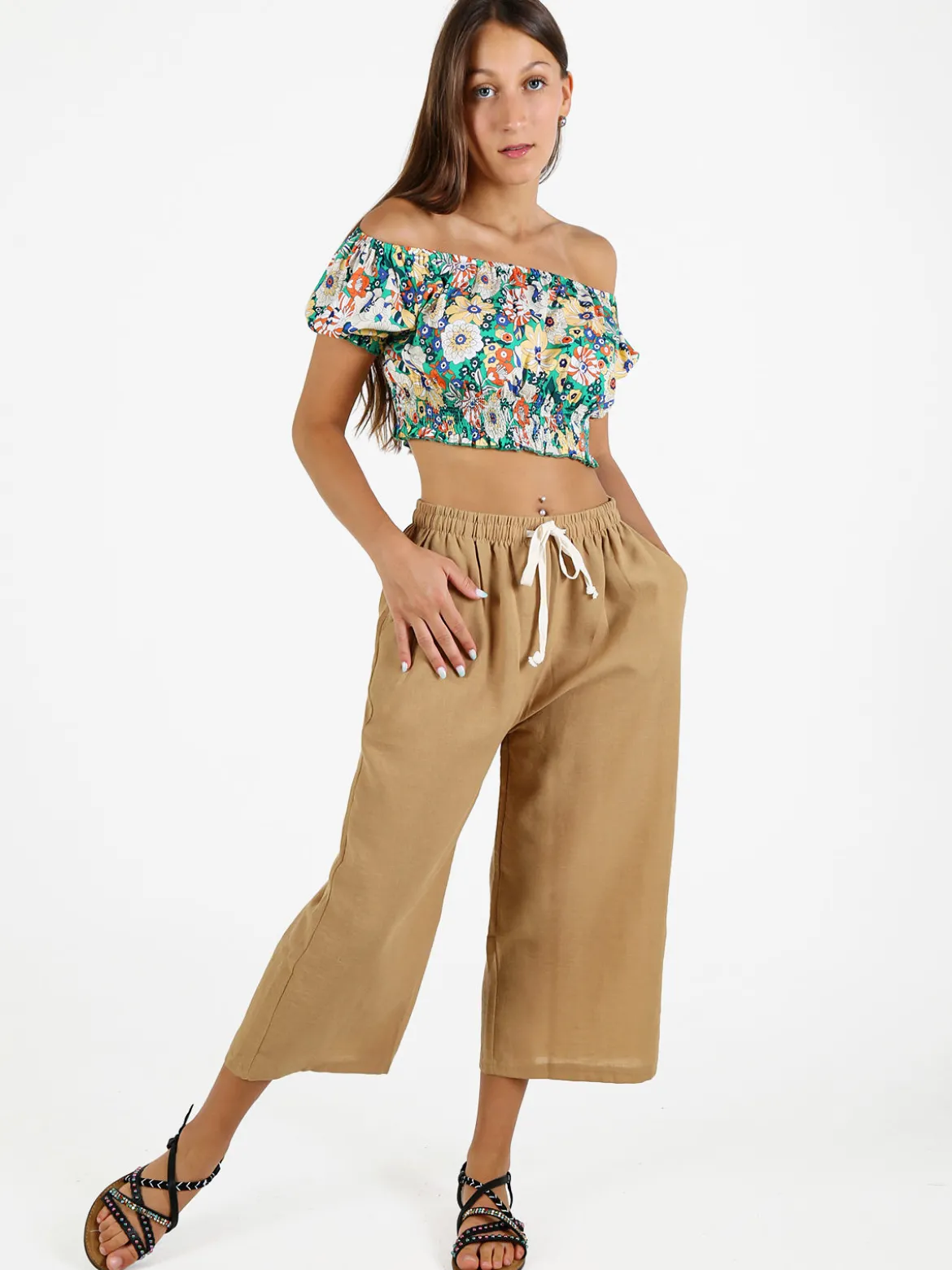 Solada Pantaloni cropped donna in misto cotone