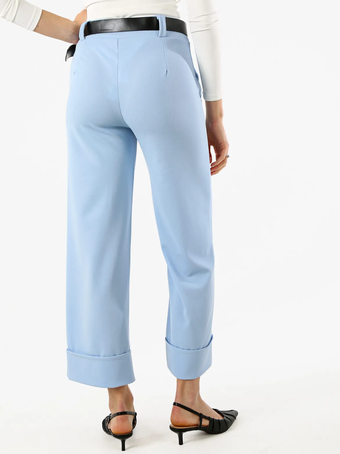 Solada Pantaloni donna a gamba larga con cintura - azzurro
