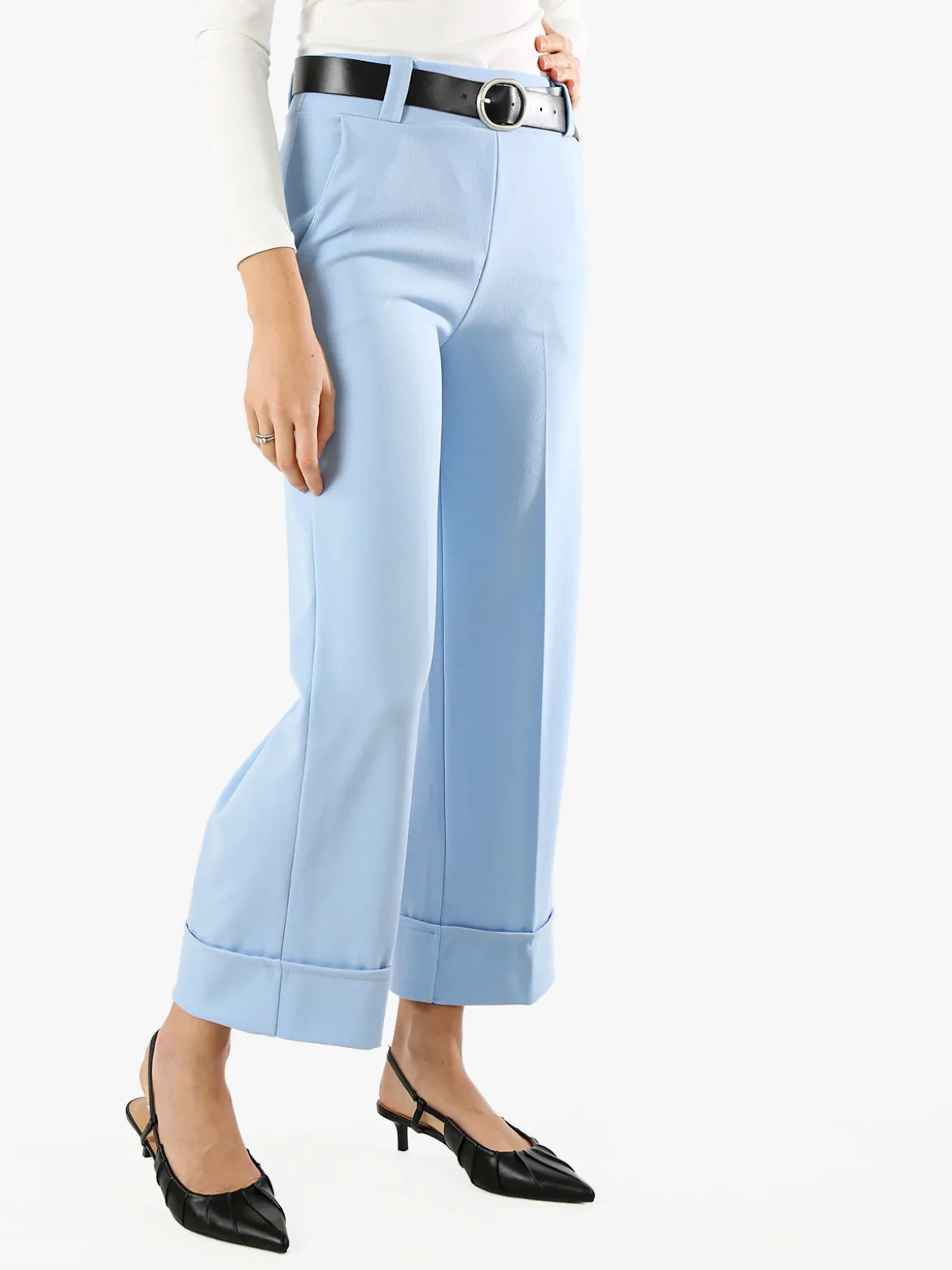 Solada Pantaloni donna a gamba larga con cintura - azzurro