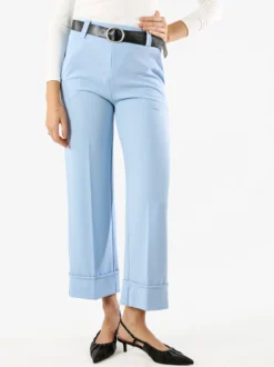 Solada Pantaloni donna a gamba larga con cintura - azzurro