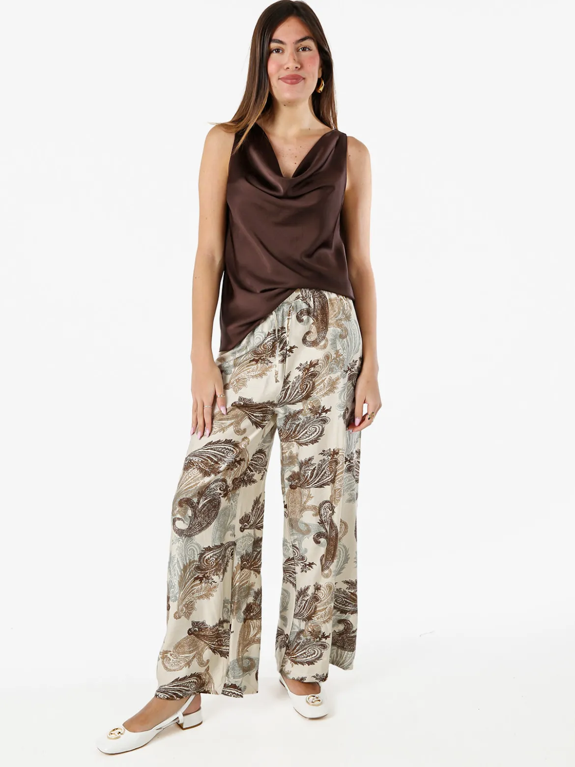 Solada Pantaloni donna a gamba larga con stampe - marrone