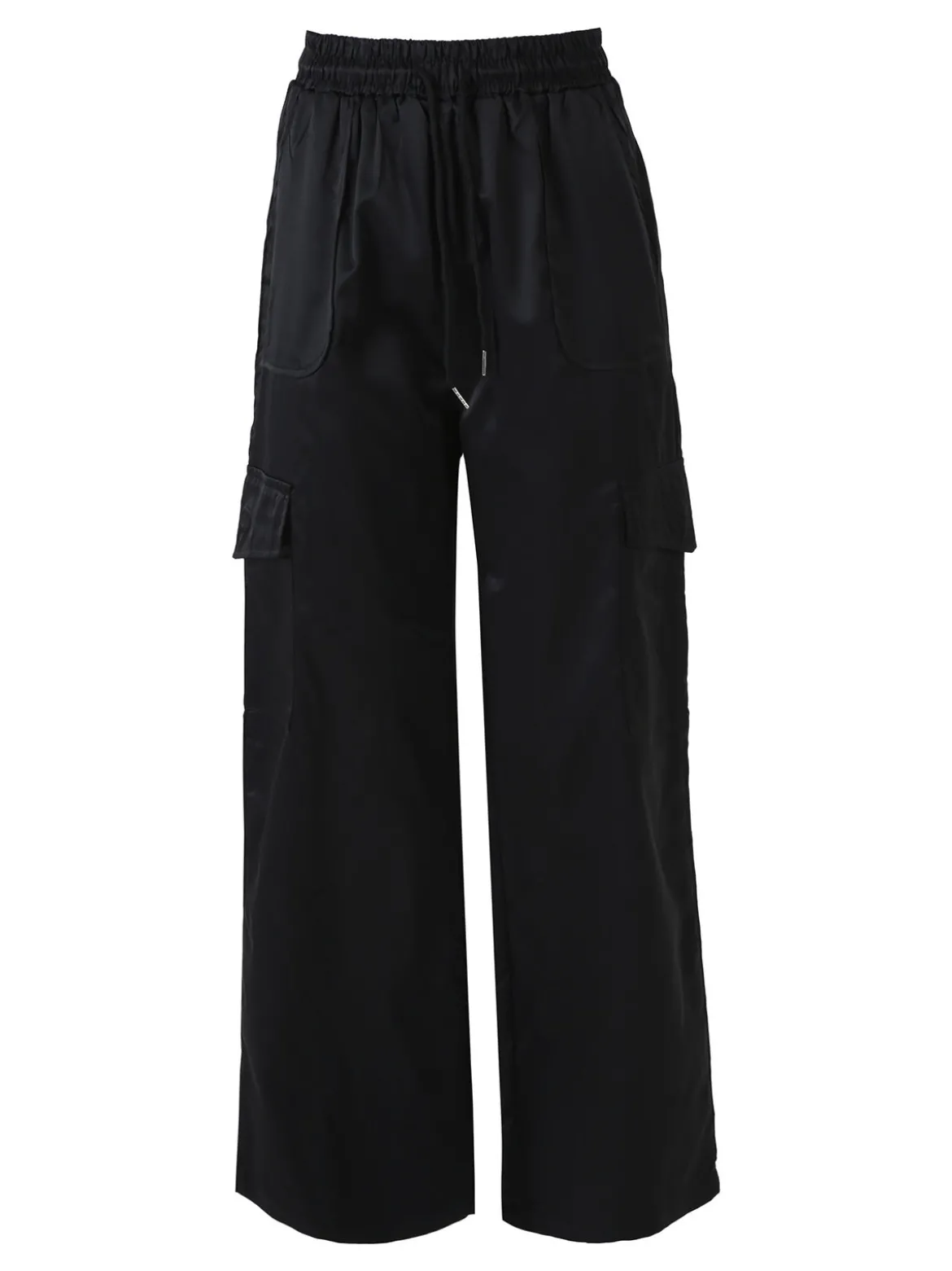 Solada Pantaloni donna a gamba larga con tasconi laterali e coulisse - nero