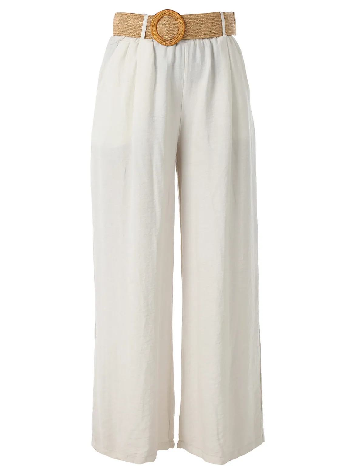 Solada Pantaloni donna a gamba larga in viscosa con cintura in rafia - beige