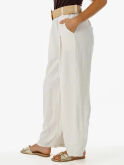 Solada Pantaloni donna a gamba larga in viscosa con cintura in rafia - beige