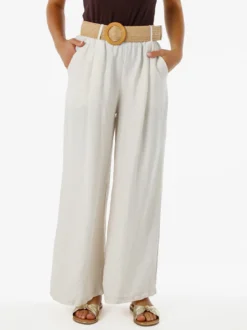 Solada Pantaloni donna a gamba larga in viscosa con cintura in rafia - beige
