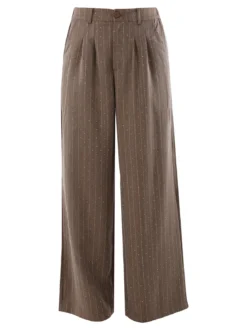 Solada Pantaloni donna a palazzo con micro borchie luccicanti - marrone