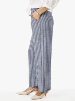 Solada Pantaloni donna a righe in misto lino - blu