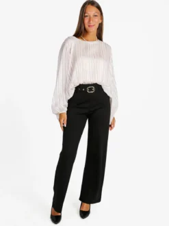 Solada Pantaloni donna a vita alta con con cintura - nero