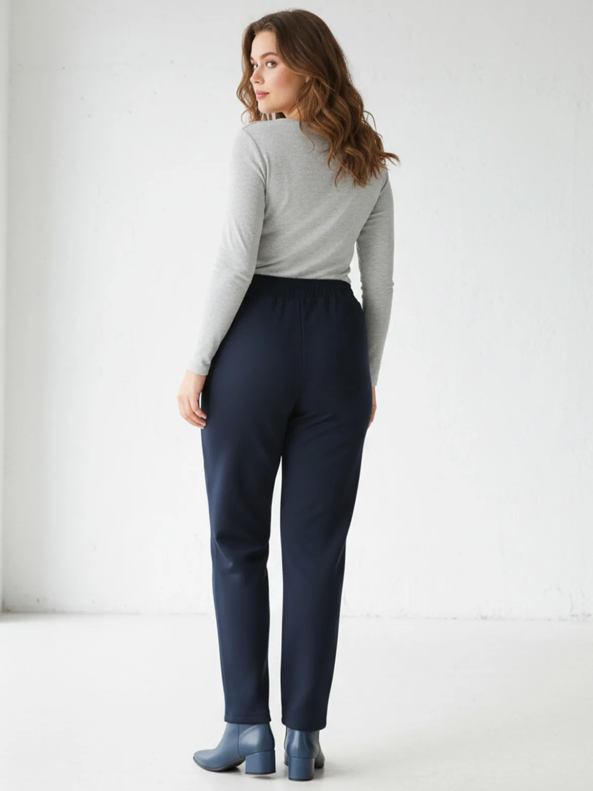 Solada Pantaloni donna con elastico in vita taglie forti - blu scuro