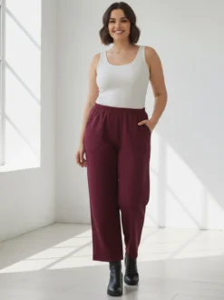 Solada Pantaloni donna con elastico in vita taglie forti - bordeaux