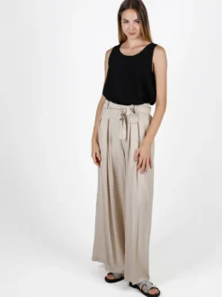 Solada Pantaloni donna con vita alta elastica e gamba larga