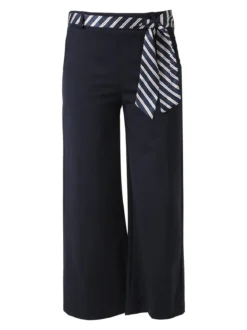 Solada Pantaloni donna cropped a gamba larga con cintura a foulard - blu scuro