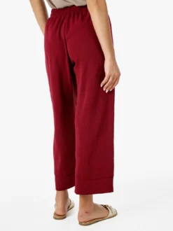 Solada Pantaloni donna cropped a gamba larga con coulisse - bordeaux