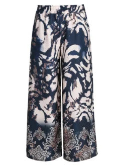 Solada Pantaloni donna effetto raso con stampe - blu scuro