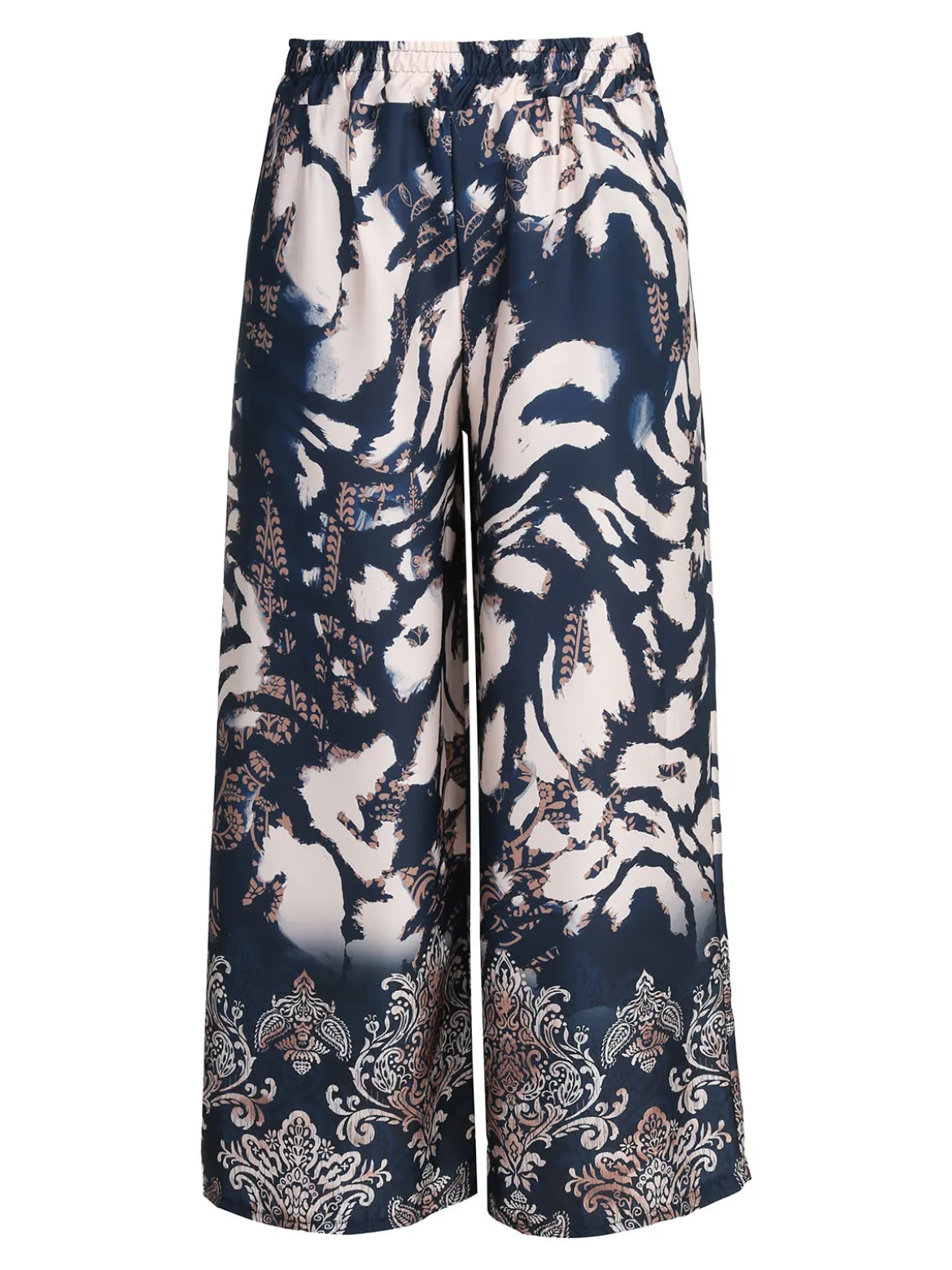 Solada Pantaloni donna effetto raso con stampe - blu scuro