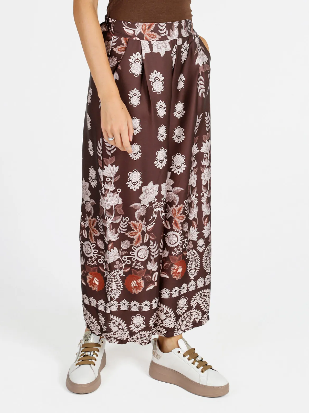 Solada Pantaloni donna effetto raso con stampe - moro