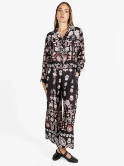 Solada Pantaloni donna effetto raso con stampe - nero