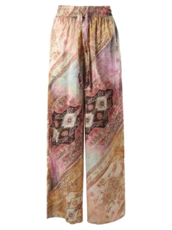 Solada Pantaloni donna effetto seta a gamba larga con stampe - multicolore