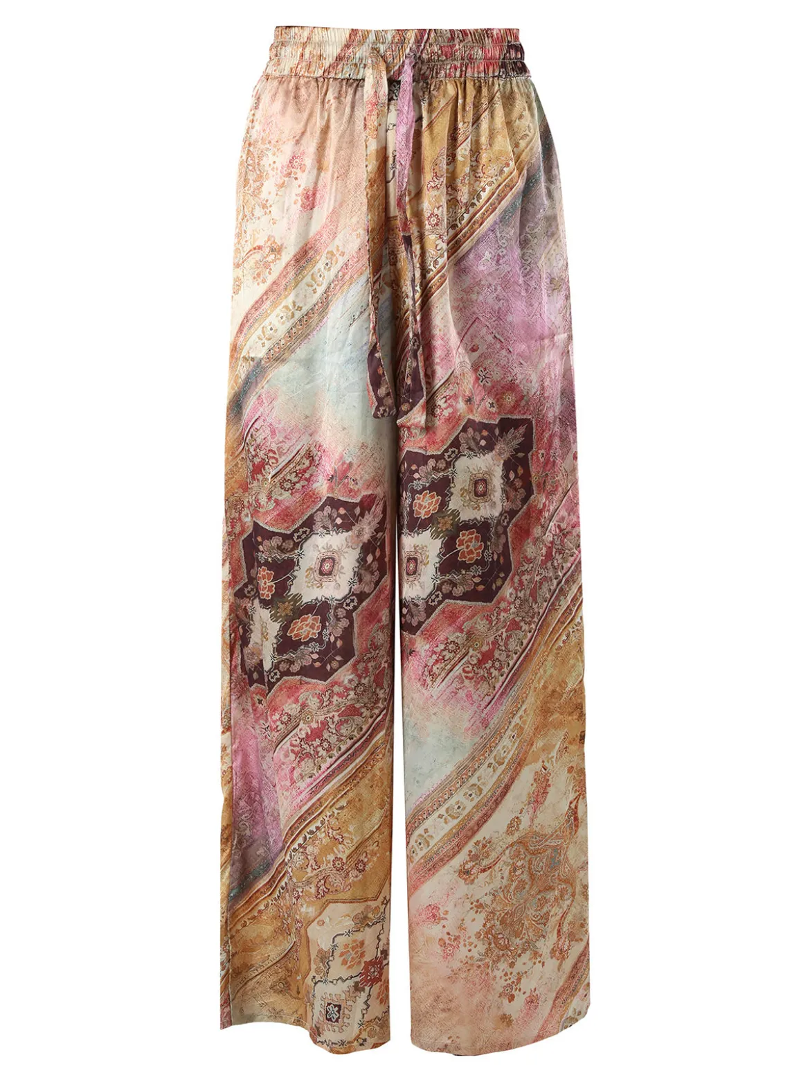 Solada Pantaloni donna effetto seta a gamba larga con stampe - multicolore