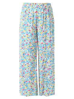 Solada Pantaloni donna floreali a gamba larga in cotone - blu