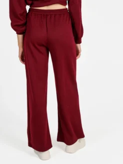 Solada Pantaloni donna in felpa a gamba larga con coulisse - bordeaux
