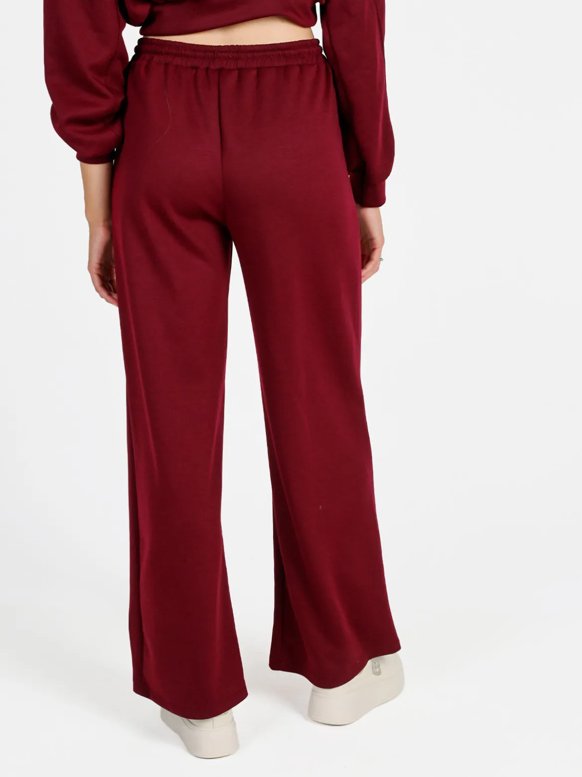Solada Pantaloni donna in felpa a gamba larga con coulisse - bordeaux