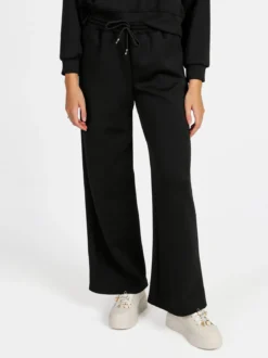 Solada Pantaloni donna in felpa a gamba larga con coulisse - nero