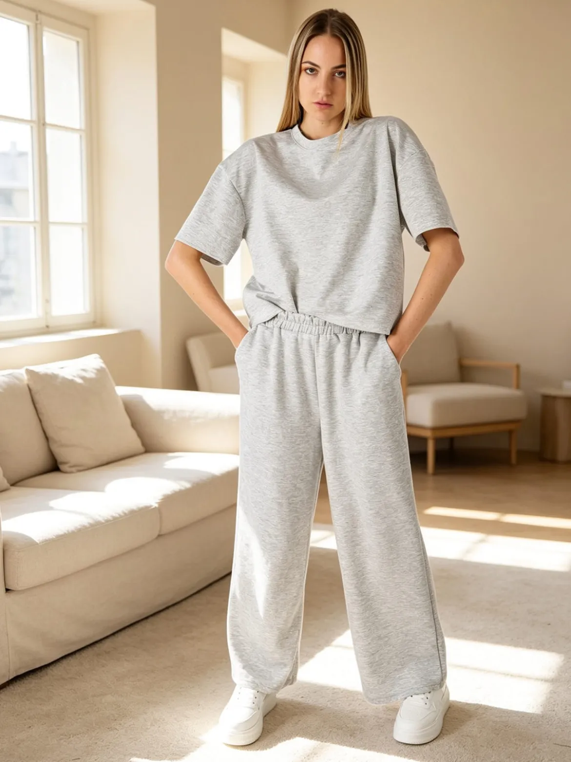Solada Pantaloni donna in felpa a gamba larga - grigio