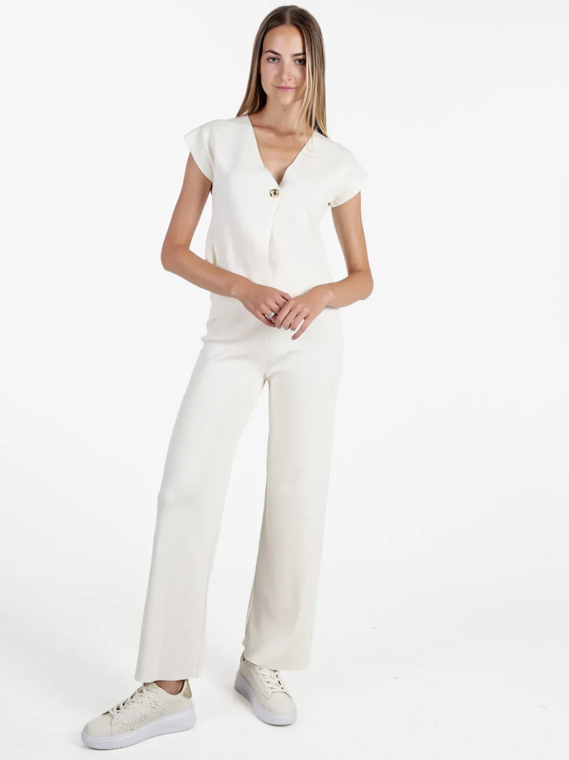 Solada Pantaloni donna in maglia a gamba larga - beige