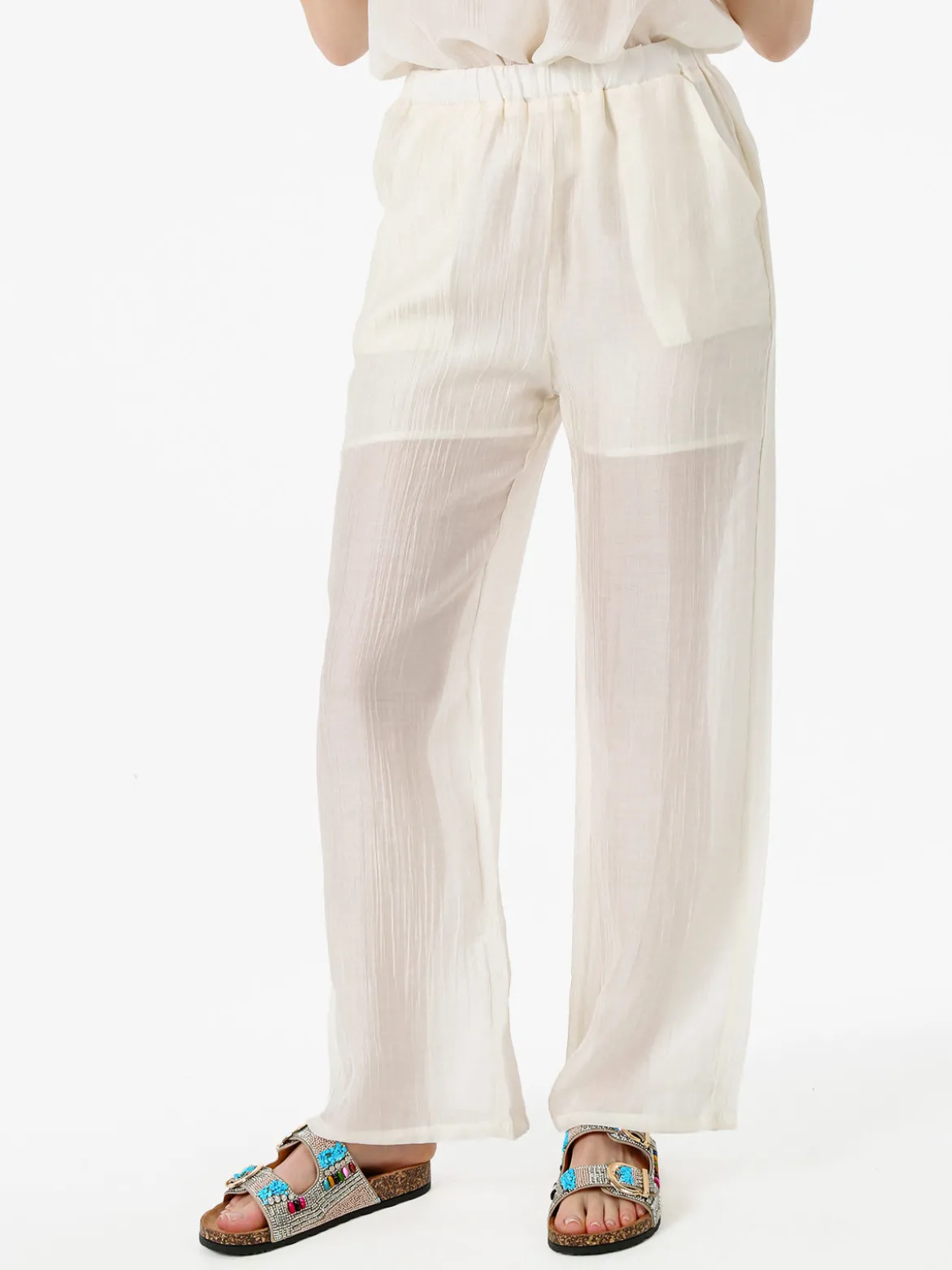 Solada Pantaloni donna leggeri a gamba larga - bianco