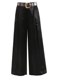 Solada Pantaloni donna leggeri a palazzo in tessuto cangiante - nero