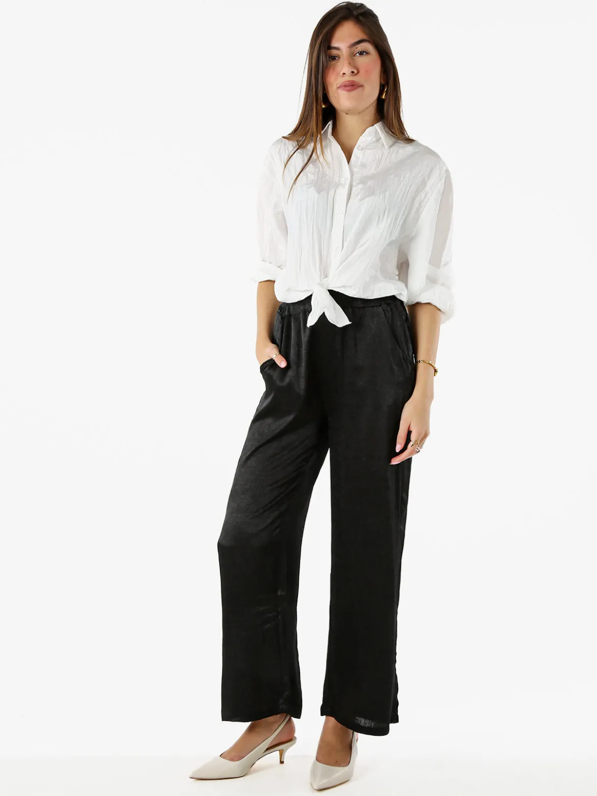 Solada Pantaloni donna leggeri effetto lucido - nero