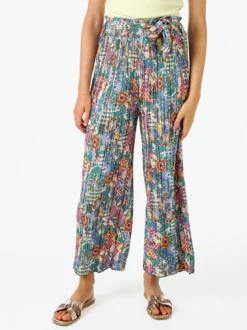 Solada Pantaloni donna plissettati a gamba larga con stampe - verde