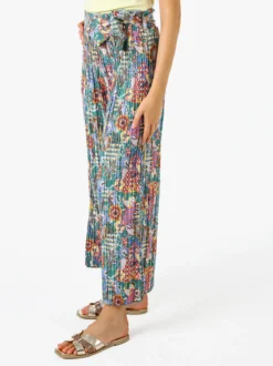 Solada Pantaloni donna plissettati a gamba larga con stampe - verde