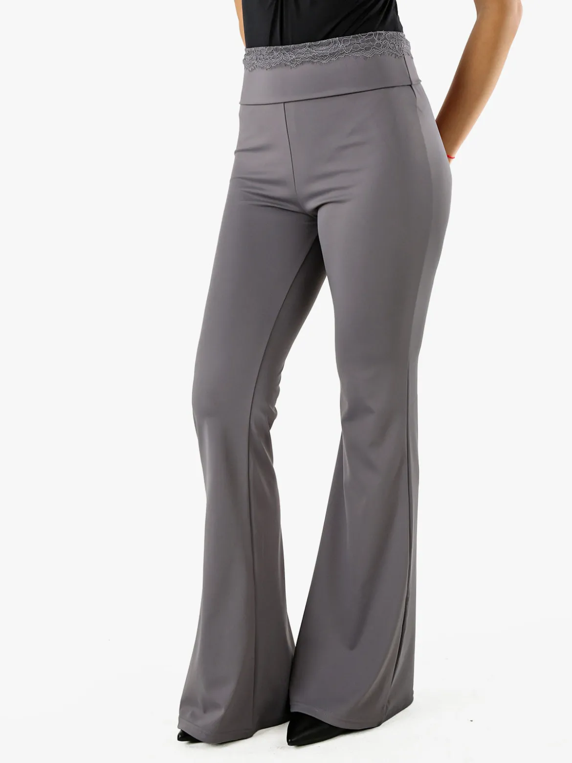 Solada Pantaloni eleganti a zampa con pizzo in vita - grigio