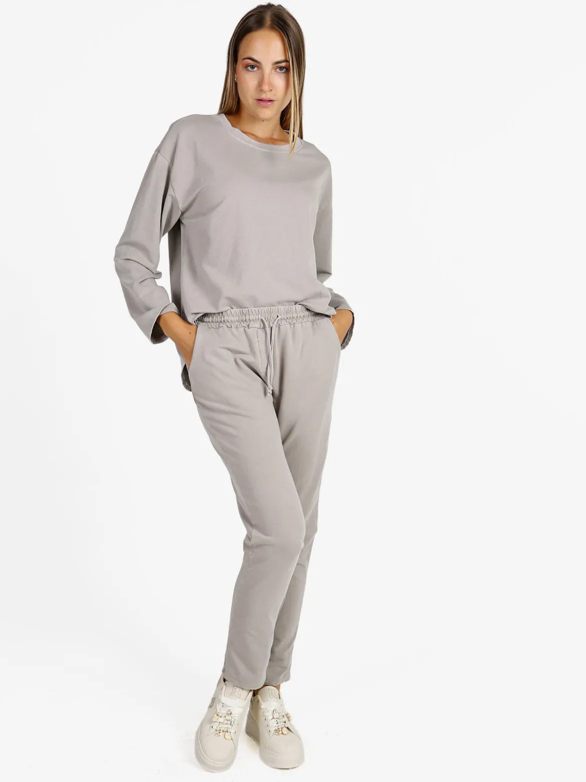 Solada Pantaloni sportivi da donna in cotone con coulisse - perla