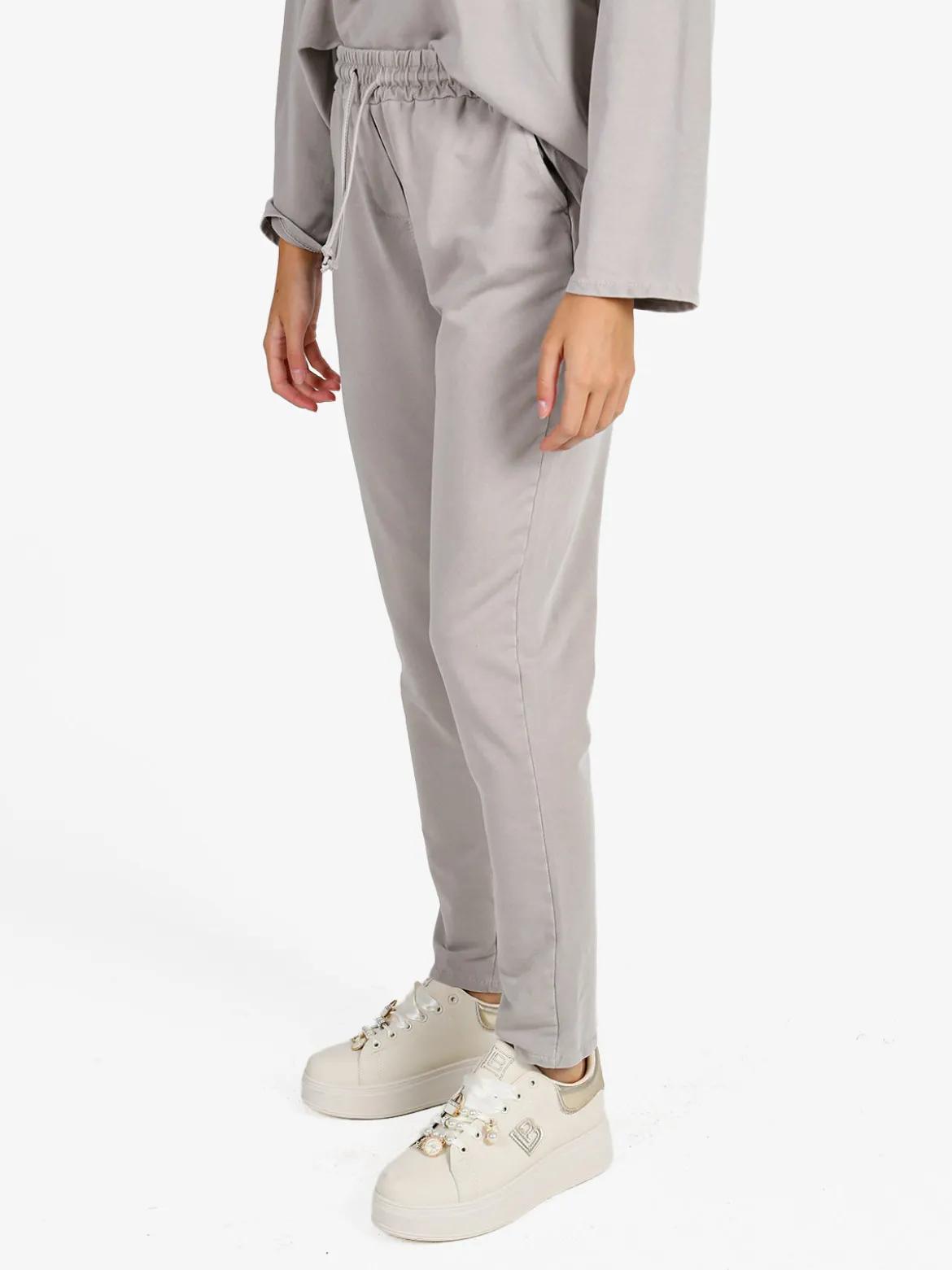 Solada Pantaloni sportivi da donna in cotone con coulisse - perla