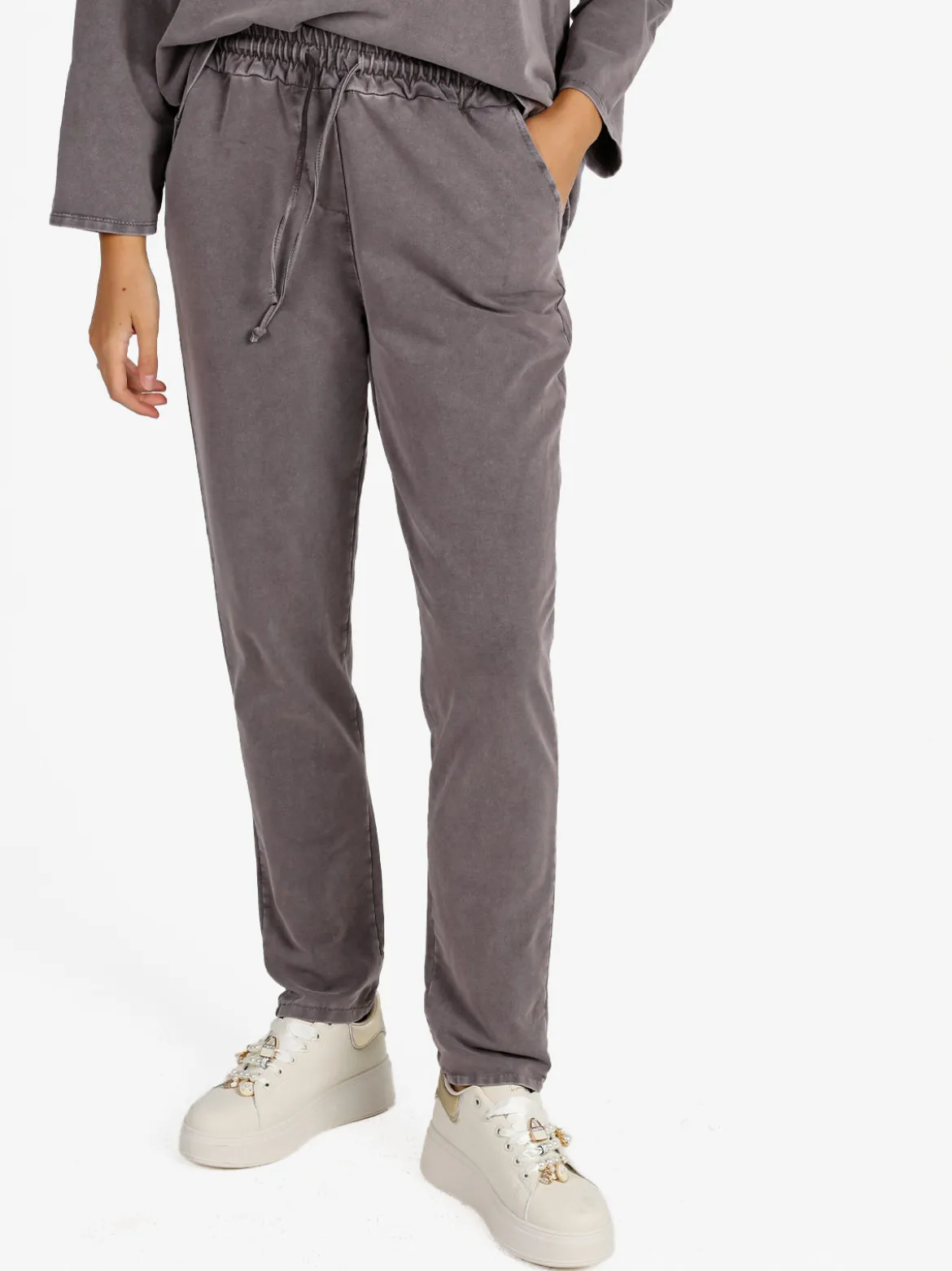 Solada Pantaloni sportivi da donna in cotone con coulisse - taupe
